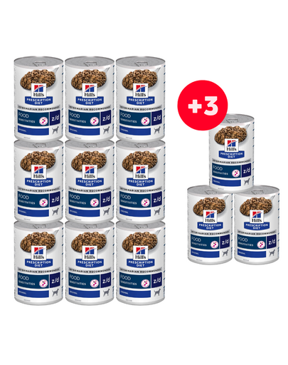 HILL'S Prescription Diet Canine z/d ételallergiákra 9x370g + 3 konzervát INGYEN!