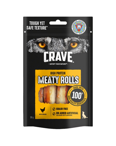 CRAVE Meaty Rolls Csirke 8x50g gabonamentes fehérje jutalomfalat felnőtt kutyáknak