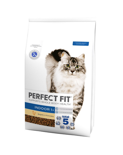 PERFECT FIT Indoor 1+ Csirkében gazdag 7 kg-os száraz teljes értékű eledel felnőtt macskáknak