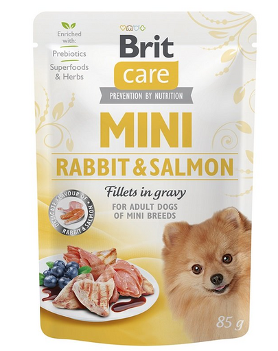 BRIT CARE Mini Adult Pouch Rabbit&Salmon 24x85g nyúllal és lazaccal kistestű kutyafajták számára