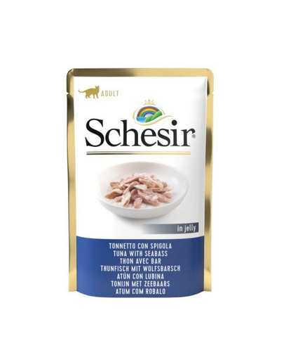 SCHESIR Tonhal és tengeri sügér zselében macskáknak 85 g