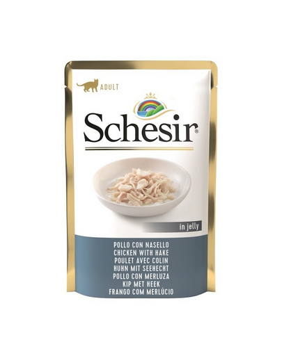 SCHESIR Jelly Adult Chicken Fillets&Cod 85g csirke szürke tőkehallal zselében