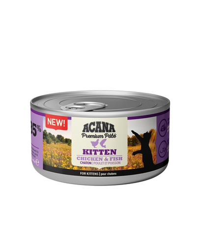 ACANA Premium Pate Kitten Chicken & Fish csirke- és halpástétom cicáknak 24 x 85 g