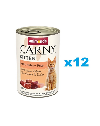 ANIMONDA Carny Kitten Veal&Chicken&Turkey Borjúhús, csirke és pulyka cicáknak 12x400 g