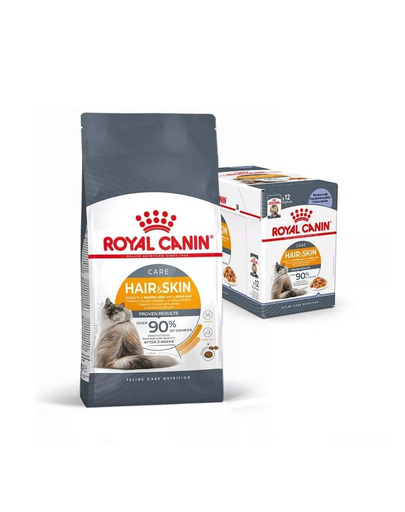 ROYAL CANIN HAIR & SKIN CARE 10 kg száraztáp + mártásban 85 g x 12