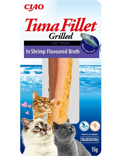 INABA Tuna fillet in shrimp broth 15g tonhalfilé garnélarákkal ízesített húslevesben macskáknak