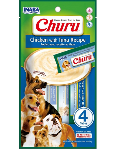 INABA Churu Chicken with tuna 4x14g csirke tonhallal kutyáknak