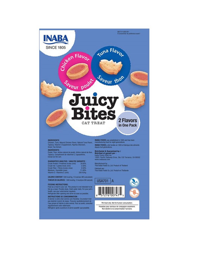 INABA Juicy Bites nedves tonhalas és csirkés jutalomfalat macskáknak 33,9 g (3x11,3 g)