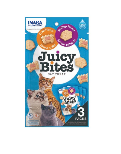 INABA Juicy Bites nedves fésűkagyló és rák jutalomfalat macskáknak 33,9 g (3x11,3 g)