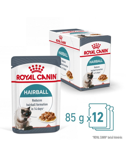 ROYAL CANIN HAIRBALL CARE GRAVY - szószos nedves táp felnőtt macskák részére a szőrlabdák könnyebb eltávozásáért 85g x 12