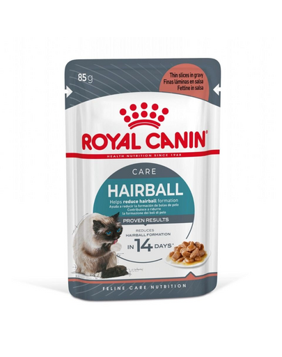 ROYAL CANIN HAIRBALL CARE GRAVY - szószos nedves táp felnőtt macskák részére a szőrlabdák könnyebb eltávozásáért 85g
