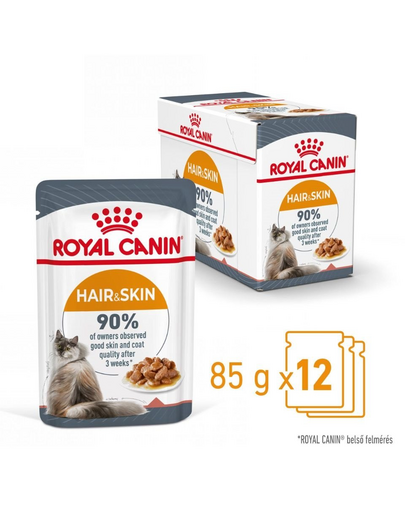 ROYAL CANIN HAIR & SKIN CARE GRAVY - szószos nedves táp felnőtt macskák részére a szebb szőrzetért és az egészséges bőrért 12x85g