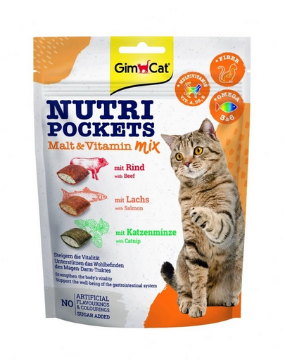 GIMCAT Nutri Pockets Malt&Vitamin mix 150 g maláta-vitamin csemege macskáknak