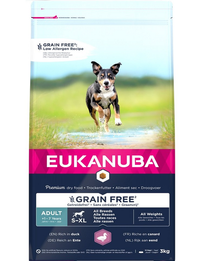 EUKANUBA Grain Free S-XL Adult Kacsa 3 kg felnőtt kutyáknak