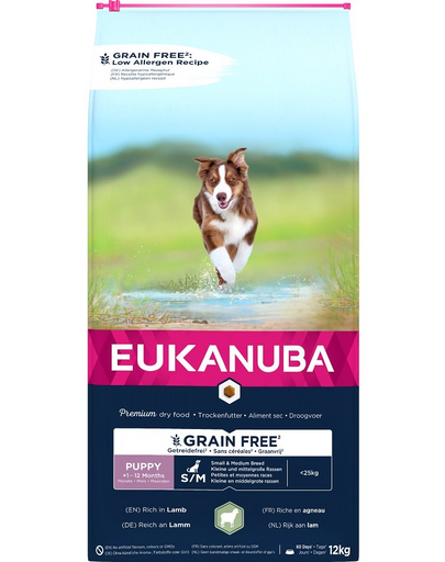 EUKANUBA Grain Free S/M Puppy Bárány 12 kg kis és közepes méretű kölyökkutyafajtáknak