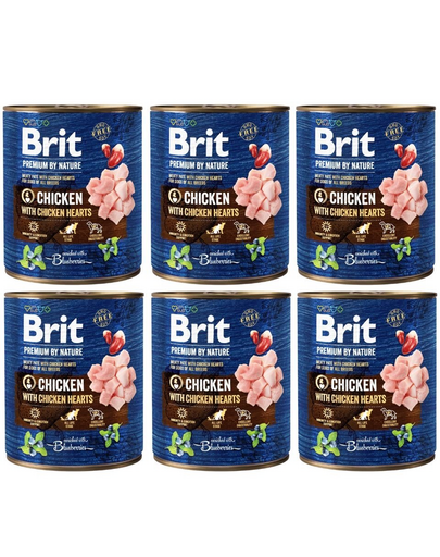 BRIT Premium by Nature chicken, hearts 6 x 800 g csirke és szív