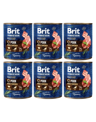 BRIT Premium by Nature 6 x 800 g sertéshús és nyelőcső természetes kutyaeledel