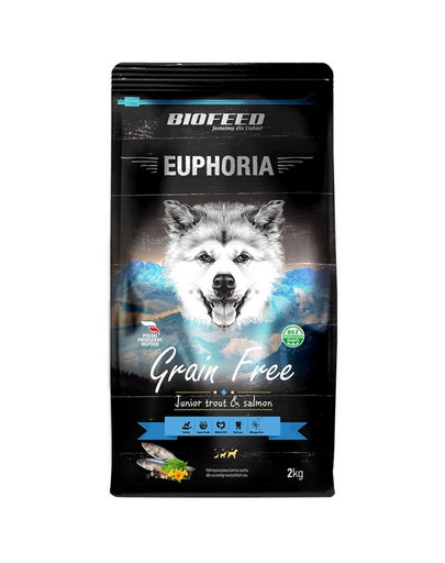 BIOFEED EUPHORIA Gluten Free Pisztráng és lazac monoprotein fiatal, közepes és nagytestű kutyák számára 2 kg