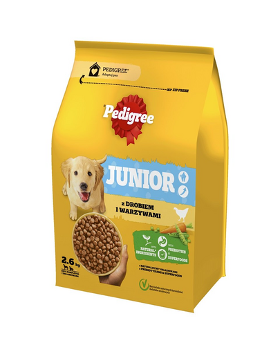 PEDIGREE Junior 2,6 kg baromfival és zöldségekkel teljes értékű szárazeledel nagy és közepes termetű, növésben lévő kutyáknak