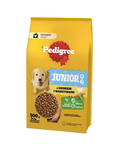 PEDIGREE Junior 500 g baromfival és zöldségekkel teljes értékű szárazeledel nagy és közepes termetű, növésben lévő kutyáknak