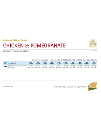 N&D Low Grain Chicken & Pomegranate Adult Mini Dog 7 kg