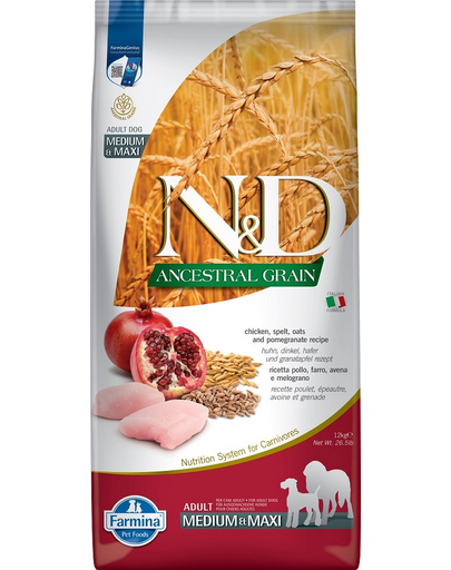 FARMINA N&D Ancestral Grain Adult Medium & Maxi Chicken & pomegranate 12 kg