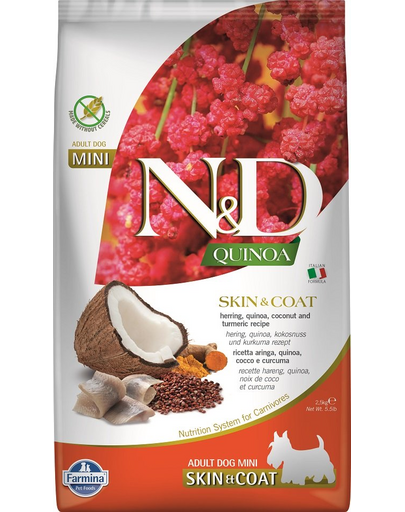 FARMINA N&D Quinoa Dog Skin&Coat Adult Mini herring, coconut 2.5 kg hering és kókusz