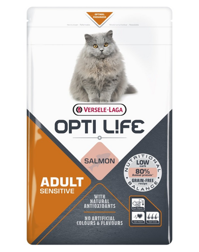 VERSELE-LAGA Opti Life Cat Adult Sensitive Salmon 1 kg érzékeny felnőtt macskák számára