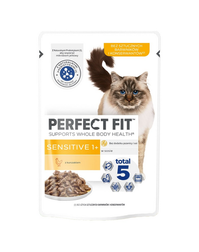 PERFECT FIT Sensitive 1+ 12x85 g csirke mártással felnőtt macskáknak
