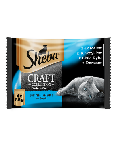 SHEBA tasak 52 x 85g Craft Collection Fish Flavours - nedves macskaeledel szószban (lazac, tonhal, fehér hal, tőkehal)