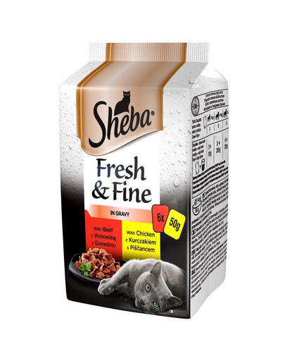 SHEBA tasak 6x50g Fresh & Fine - nedves macskaeledel szószban (csirke, marha, kacsa)