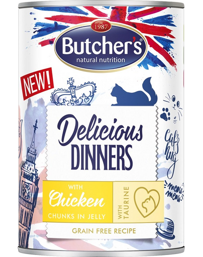 BUTCHER'S Delicious Dinners macskaeledel, csirkedarabok zselében 400g