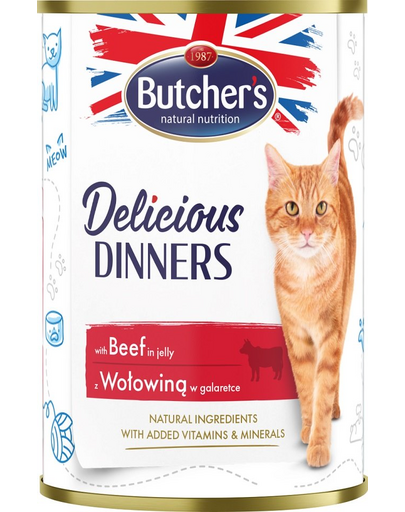 BUTCHER'S Delicious Dinners macskaeledel, marhahús zselés darabok, 400g