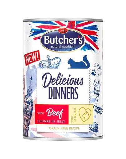 BUTCHER'S Delicious Dinners macskaeledel, marhahús zselés darabok, 400g