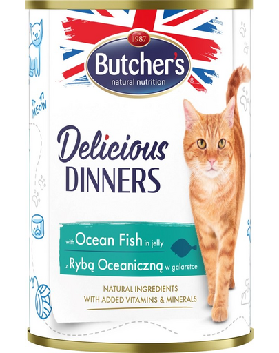 BUTCHER'S Delicious Dinners macskaeledel, tengeri hal darabok zselében 400g