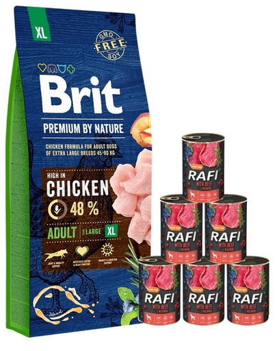 BRIT Premium By Nature Adult Extra Large XL 15 kg + nedves eledel marhahússal 6x400 g