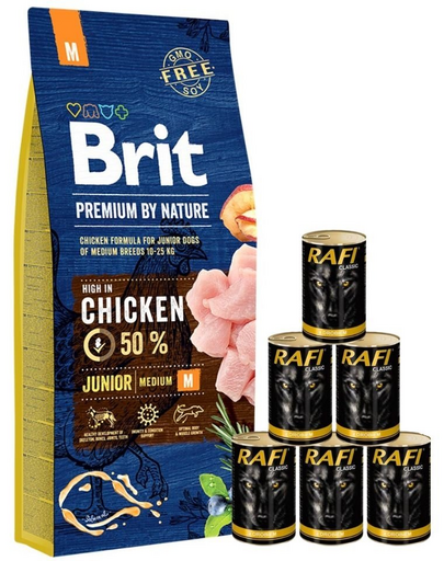 BRIT Premium By Nature Junior Medium M 15 kg + nedves eledel baromfival 6x1240 g