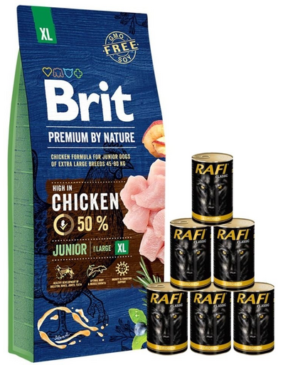 BRIT Premium By Nature Junior Extra Large XL 15 kg + nedves eledel baromfival 6x1240 g