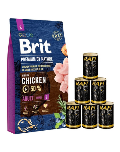 BRIT Premium By Nature Adult Small S 8 kg + nedves eledel baromfival 6x1240 g