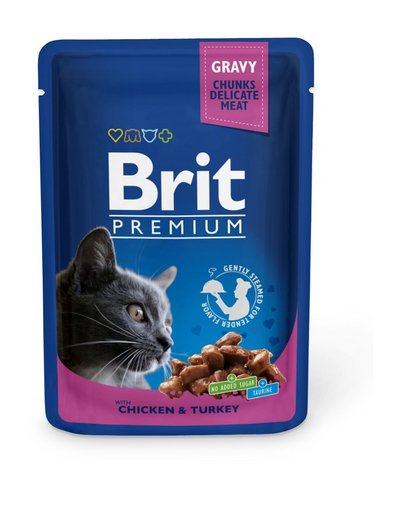 BRIT Premium Adult csirke és pulyka tasak macskáknak 24 x 100g