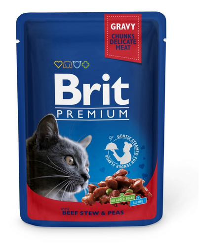 BRIT Premium Cat Adult marhahús és borsó macska tasak 24 x 100g