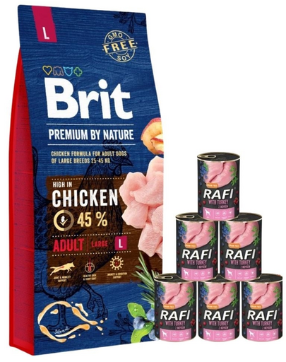 BRIT Premium By Nature Adult Large L 15 kg + nedves eledel pulykával 6x400 g