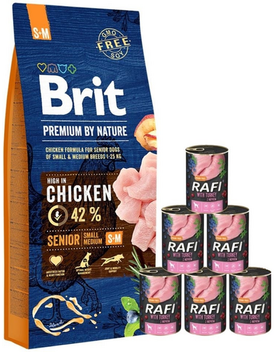 BRIT Premium By Nature Senior Small Medium S+M 15 kg + nedves eledel pulykával 6x400 g