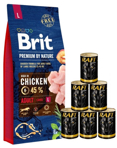 BRIT Premium By Nature Adult Large L 15 kg + nedves eledel baromfival 6x1240 g