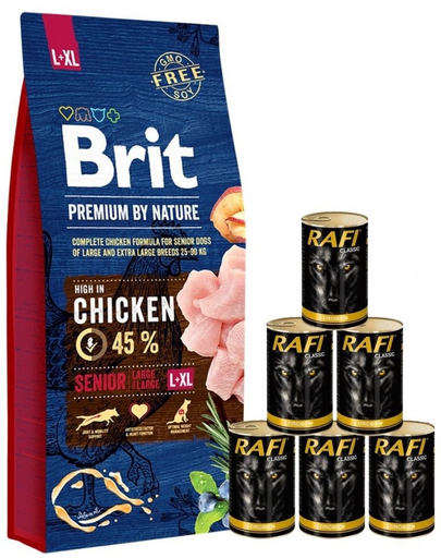 BRIT Premium By Nature Senior Large Extra Large L+XL 15 kg + nedves eledel baromfival 6x1240 g