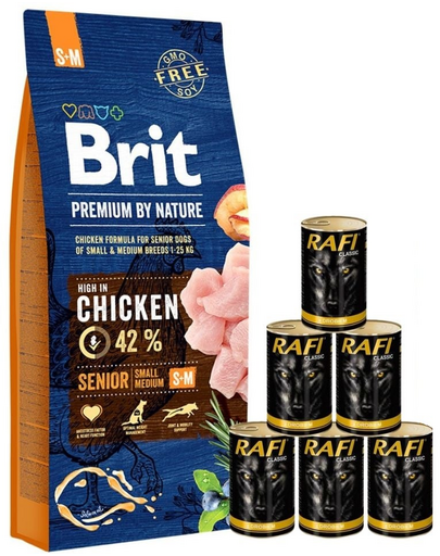 BRIT Premium By Nature Senior Small Medium S+M 15 kg + nedves eledel baromfival 6x1240 g