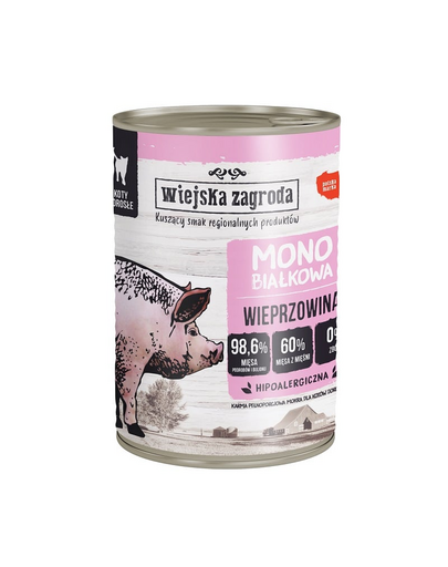 WIEJSKA ZAGRODA Sertés mono-fehérje nedves macskaeledel 400g