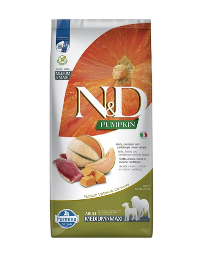 FARMINA N&D Pumpkin Duck & Cantaloupe Adult Medium & Maxi közepes és nagytestű kutyáknak kacsával és sárgadinnyével 12 kg