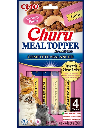 INABA Meal Topper Tuna Salmon 4x14 g krémes étrend-kiegészítő tonhallal és lazaccal macskáknak