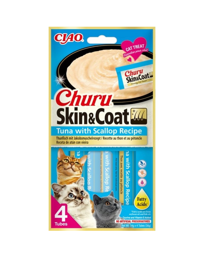 INABA Churu Skin&Coat 4x14g tonhallal és fésűkagylóval macskáknak